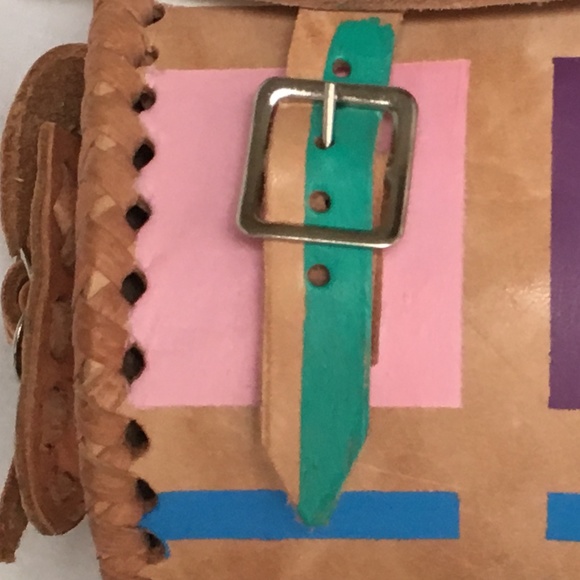 Handmade Mexican Round Leather Crossbody Purse, Hand Painted, one-of-a-kind, - Picture 3 of 8